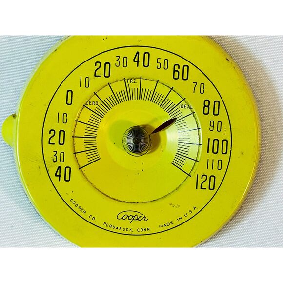 Vintage Cooper Mini Fry Skillet Wall Thermometer Yellow Kitchen Farmhouse WORKS - Picture 2 of 7